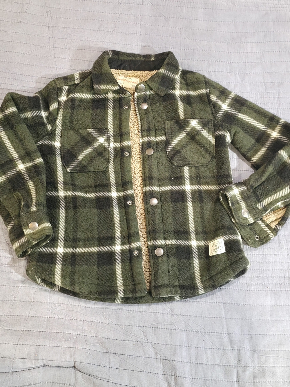 Weatherproof Olive Green Plaid Sherpa-Lined Button-Front Shirt, size 5/6
